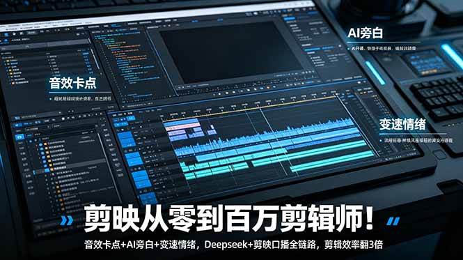 （18867期）剪映从零到百万剪辑师！音效卡点+AI旁白+变速情绪，Deepseek+剪映口播全链路，剪辑效率翻3倍-副业资源网