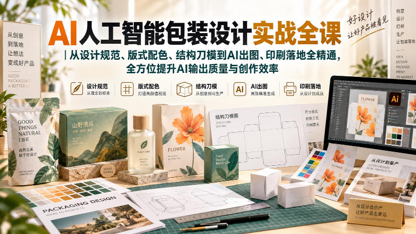 AI人工智能包装设计实战全课｜从设计规范、版式配色、结构刀模到AI出图、印刷落地全精通-副业资源网