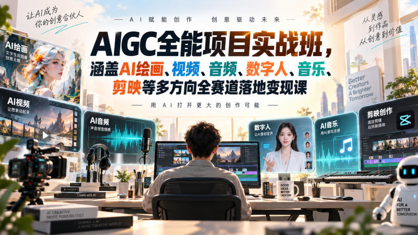 AIGC全能项目实战班，涵盖AI绘画、视频、音频、数字人、音乐、剪映等多方向全赛道落地变现课（更新）-副业资源网