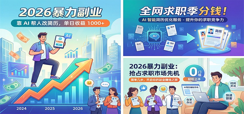2026暴力副业：靠AI帮人改简历，单日收益1000+，全网求职季分钱-副业资源网