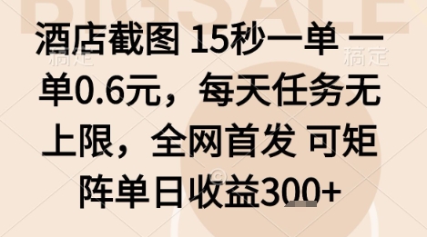 酒店截图项目，15秒一单，一单0.6米，每天任务无上限，全网首发可矩阵单日收益3张+【揭秘】-副业资源网