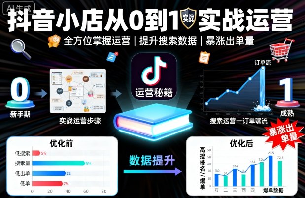 抖音小店从0到1实战运营，帮你全方位掌握小店运营，提升搜索数据与出单量-副业资源网