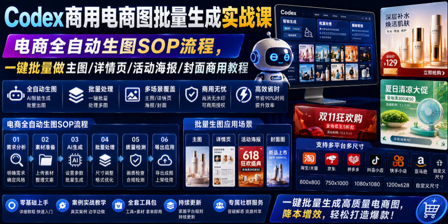 Codex商用电商图批量生成实战课｜电商全自动生图SOP流程，一键批量做主图/详情页/活动海报/封面商用教程-副业资源网