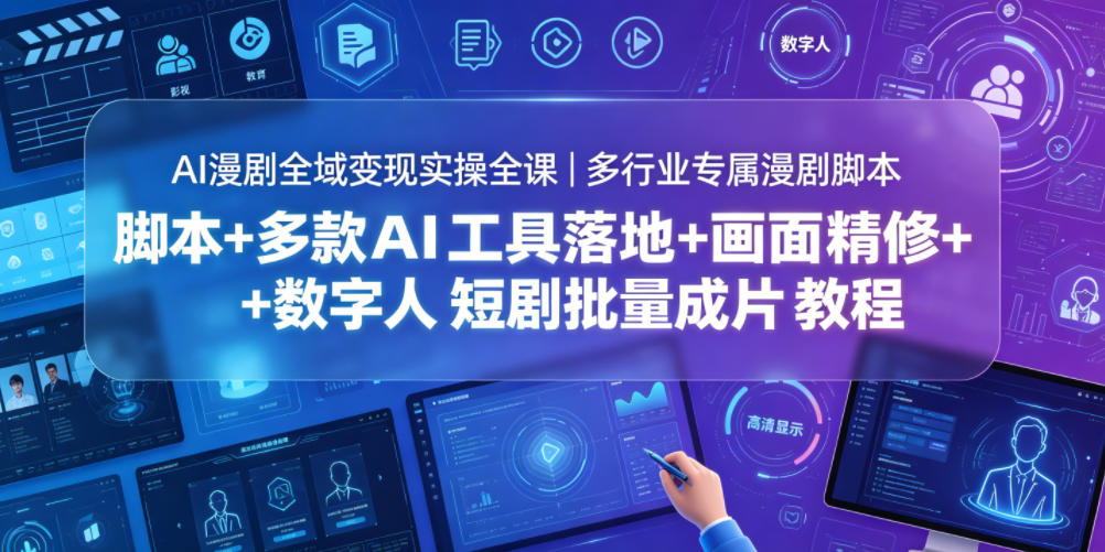 AI漫剧全域变现实操全课｜多行业专属漫剧脚本+多款AI工具落地+画面精修+数字人短剧批量成片全教程-副业资源网