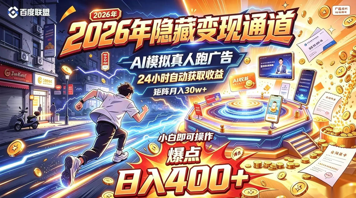 2026年别死磕自媒体，隐藏变现通道，AI模拟真人自动跑广告，小白即可操作，日入400+，矩阵月入可达到30w+【揭秘】-副业资源网