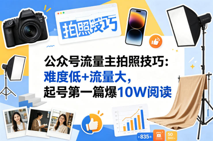 公众号流量主之拍照技巧赛道，难度低+流量大，起号第一篇就爆了10w阅读-副业资源网