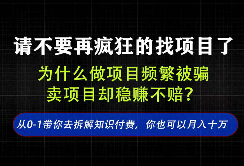 找项目?别傻了!卖项目才是真的一本万利!看完你全都懂了【揭秘】-副业资源网