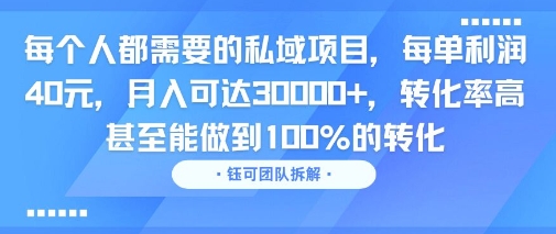 每个人都需要的私域项目，每单利润40米，月入可达3W+，转化率高 甚至能做到100%的转化-副业资源网