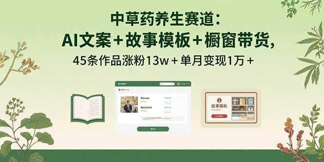 （15925期）中草药养生赛道：AI文案+故事模板+橱带货，45条作品涨粉13w+单月变现1万+-副业资源网