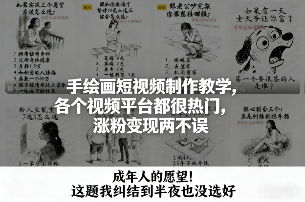 手绘画短视频制作教学，各个视频平台都很热门，涨粉变现两不误-副业资源网