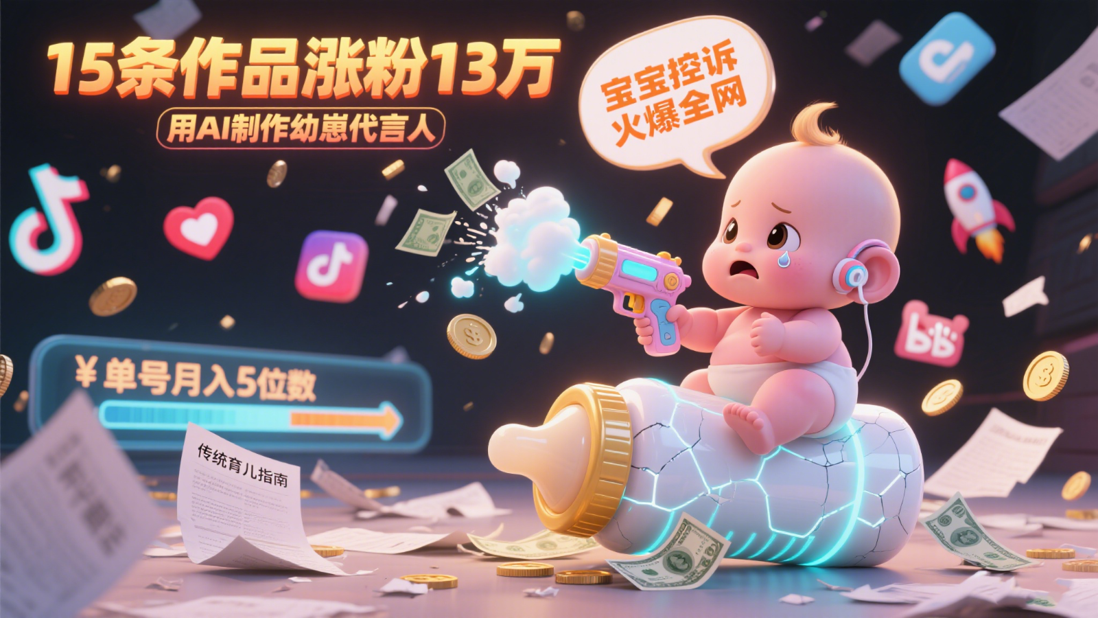 用AI制作幼崽代言人，宝宝的控诉火爆全网，15条作品涨粉13万，单号月入5位数实操教程-副业资源网