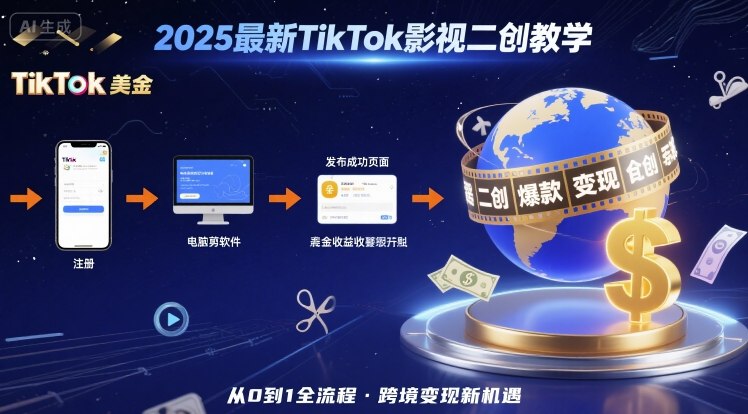 2025年最新TikTok影视二创教学，从注册到发布撸美金全流程，跨境变现新机遇-副业资源网
