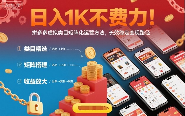 日入1K不费力!拼多多虚拟类目矩阵化运营方法,长效稳定变现路径