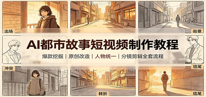 AI都市故事短视频制作教程：爆款挖掘原创改造，人物统一分镜剪辑全套流程-副业资源网