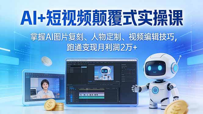 （17454期）AI+短视频颠覆式实操课：掌握AI图片复刻、人物定制、视频编辑技巧，跑通变现月利润2万+-副业资源网