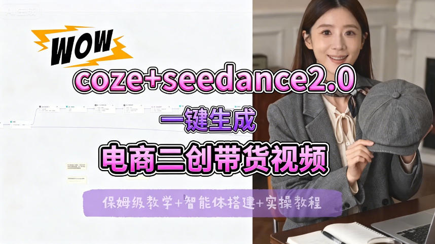 【Coze工作流搭建实操教程】seedance2.0+coze一键生成电商二创带货视频，全流程保姆级教学-副业资源网