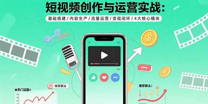 （15819期）短视频创作与运营实战：基础搭建/内容生产/流量运营/变现闭环/4大核心模块-副业资源网