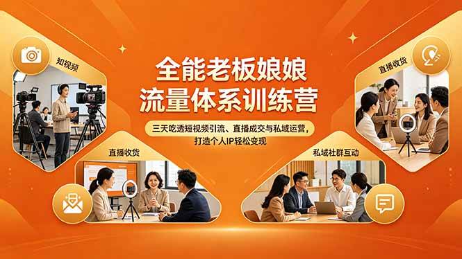 （18187期）全能老板娘流量体系训练营，三天吃透短视频引流、直播成交与私域运营，打造个人IP轻松变现-副业资源网