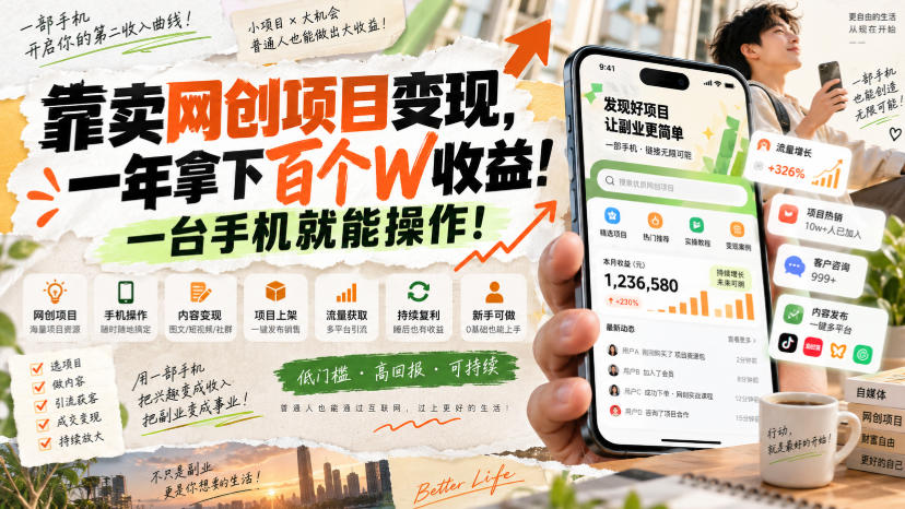 网创小程序虚拟资料变现，一年拿下百万收益，一部手机就可以做，0成本变现副业！-副业资源网