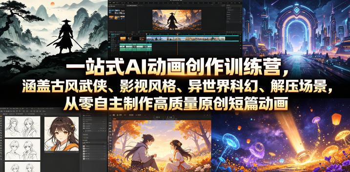 一站式AI动画创作训练营，涵盖古风武侠、影视风格、异世界科幻、解压场景，从零自主制作高质量原创短篇动画（更新）-副业资源网