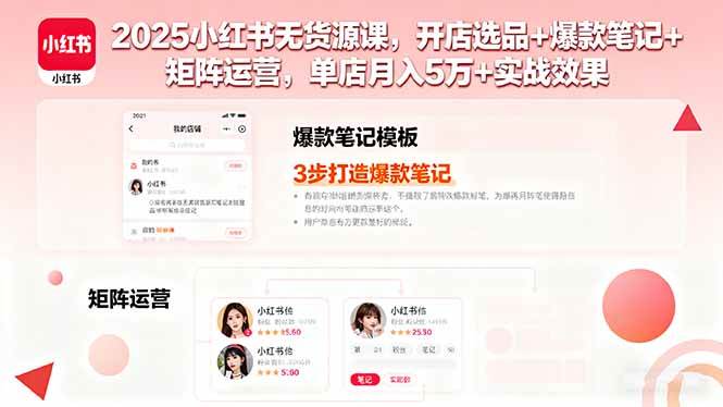 （16024期）2025小红书无货源课，开店选品+爆款笔记+矩阵运营，单店月入5万+实战效果-副业资源网