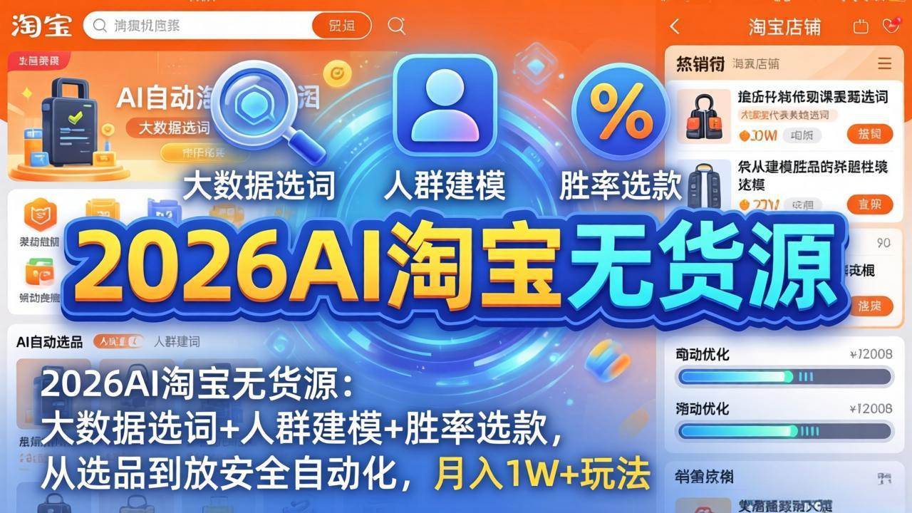 (17812期)2026AI淘宝无货源:大数据选词+人群建模+胜率选款,从选品到放大全自动化,月入1W+玩法 (17812期)2026AI淘宝无货源:大数据选词+人群建模+胜率选款,从选品到放大全自动化,月入1W+玩法