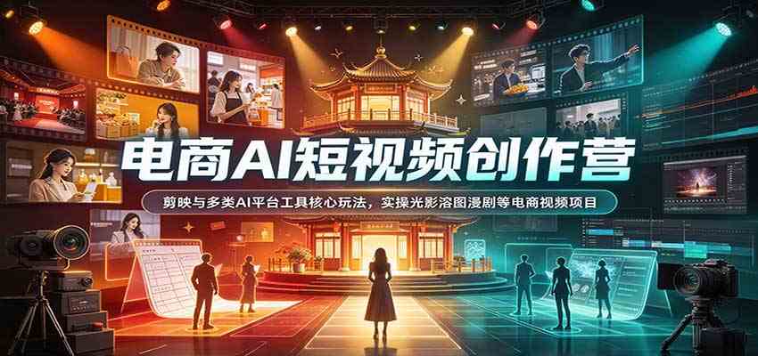 电商AI短视频创作营：剪映与多类AI平台工具核心玩法，实操光影溶图漫剧等电商视频项目-副业资源网