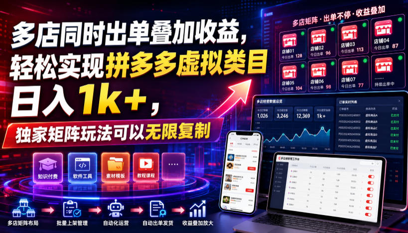 多店同时出单叠加收益，轻松实现拼多多虚拟类目日入1k+，独家矩阵玩法可以无限复制【揭秘】-副业资源网