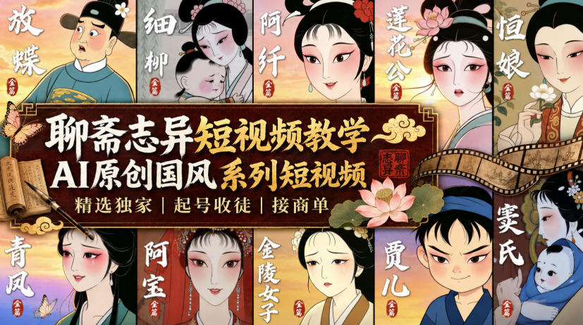 聊斋志异短视频教学,AI原创国风系列短视频,精选独家丨起号收徒丨接商单(更新0818)-副业资源网