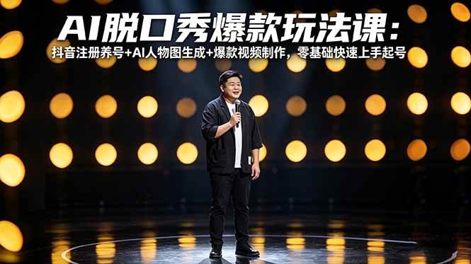 （18012期）AI脱口秀爆款玩法课：抖音注册养号+AI人物图生成+爆款视频制作，零基础快速上手起号-副业资源网