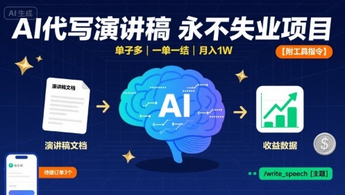 AI代写演讲稿，永不失业项目，单子多，一单一结，月入1W【附工具指令】-副业资源网