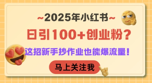 2025年小红书日引100+创业粉？这招新手抄作业也能爆流量！-副业资源网
