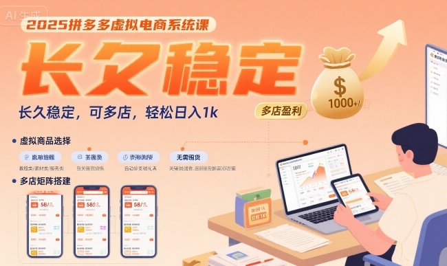 2025拼多多虚拟电商系统课，长久稳定，可多店，轻松日入1k-副业资源网