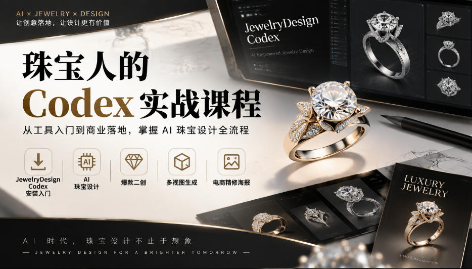 珠宝人的Codex实战课程｜JewelryDesign Codex安装入门、AI珠宝设计、爆款二创、多视图生成、电商精修海报全链路教学-副业资源网
