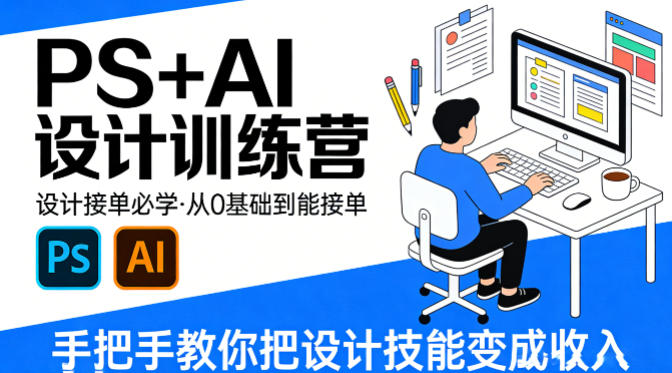 设计接单必学，PS+AI设计训练营，从0基础到能接单，手把手教你把设计技能变成收入-副业资源网