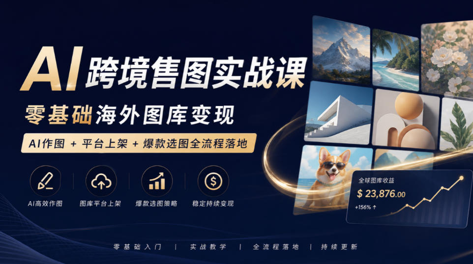 AI跨境售图实战课,零基础海外图库变现,AI作图+平台上架+爆款选图全流程落地-副业资源网