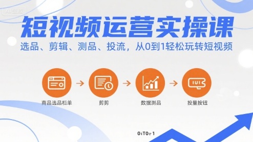 短视频运营实操课，选品、剪辑、测品、投流，从0到1轻松玩转短视频-副业资源网