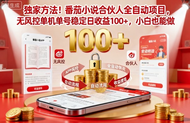 独家方法！番茄小说合伙人全自动挂G项目，无风控单机单号稳定日收益100+，小白也能做【揭秘】-副业资源网