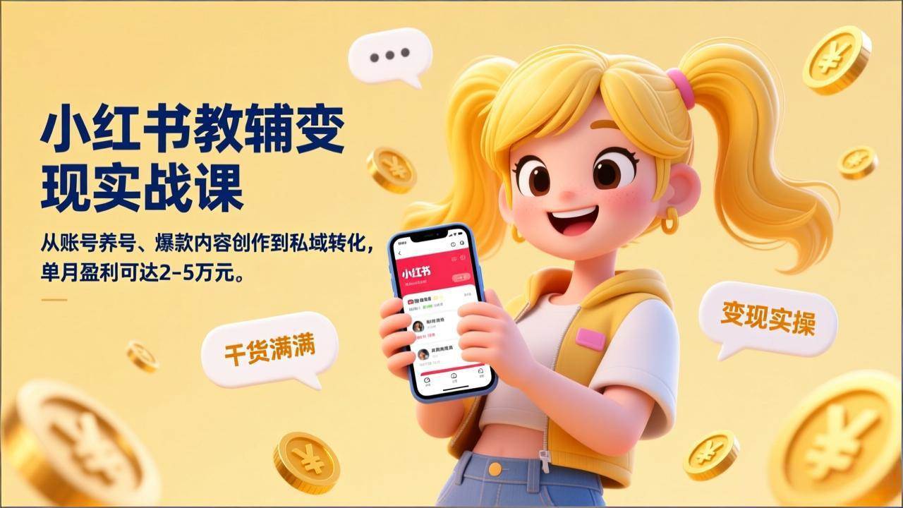 （17334期）小红书教辅变现实战课，从账号养号、爆款内容创作到私域转化，单月盈利可达2-5万元-副业资源网