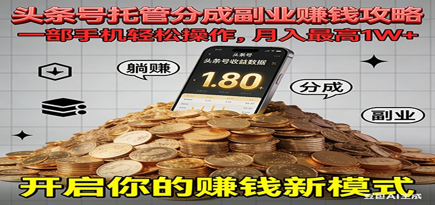 全程托管今日头条，一部手机就可以开干，最高躺赚1W+-副业资源网