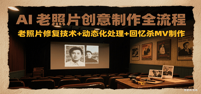 AI老照片创意制作全流程：老照片修复技术+动态化处理+回忆杀MV制作-副业资源网