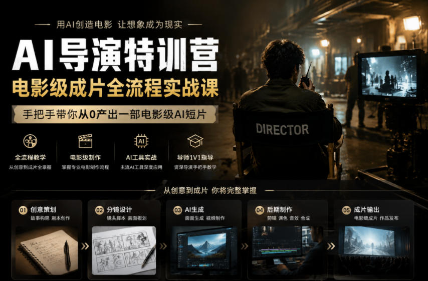AI导演特训营,电影级成片全流程实战课,手把手带你从0产出一部电影级AI短片-副业资源网