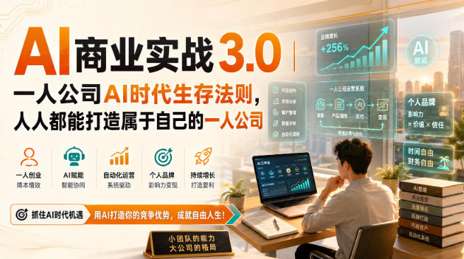 AI商业实战3.0｜一人公司AI时代生存法则，人人都能打造属于自己的一人公司-副业资源网