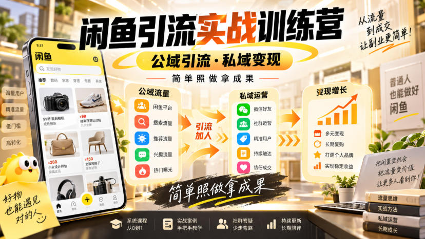 闲鱼引流实战训练营，公域引流·私域变现，简单照做拿成果-副业资源网