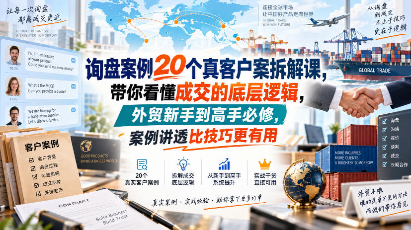询盘案例20个真客户案拆解课,带你看懂成交的底层逻辑,外贸新手到高手必修,案例讲透比技巧更有用-副业资源网