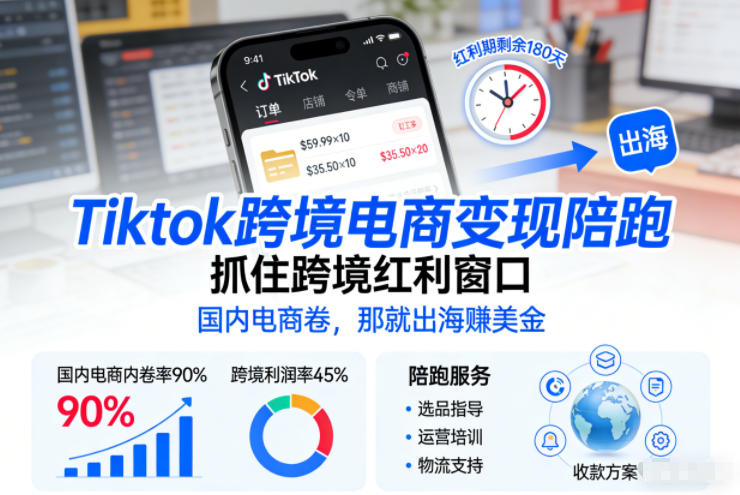 Tiktok跨境电商变现陪跑，抓住跨境红利窗口，国内电商卷，那就出海賺美金-副业资源网