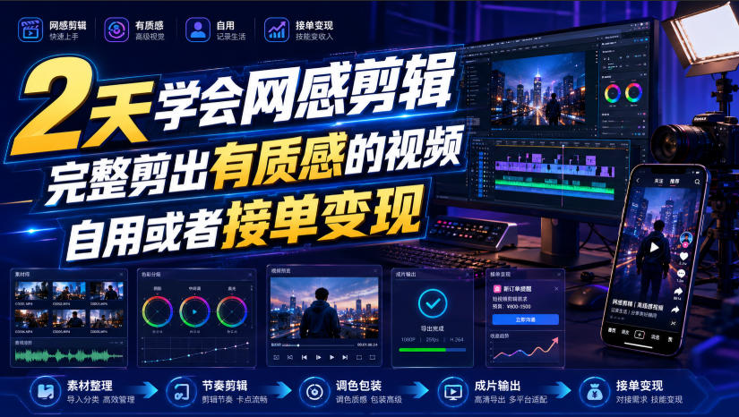 2天学会网感剪辑，完整剪出有质感的视频，自用或者接单变现-副业资源网