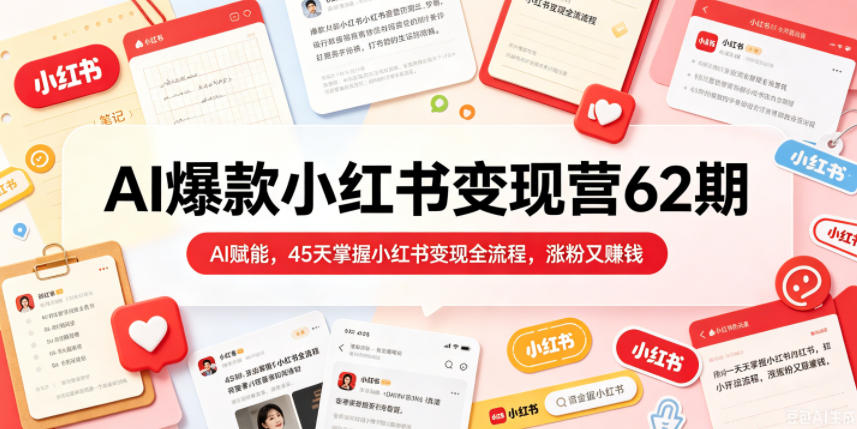 AI爆款小红书变现营62期2026年5月，AI赋能，45天掌握小红书变现全流程，涨粉又賺钱-副业资源网