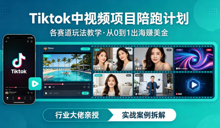 某大佬的Tiktok中视频项目陪跑，涵盖TK各个赛道玩法教学，从0到1出海賺美金-副业资源网