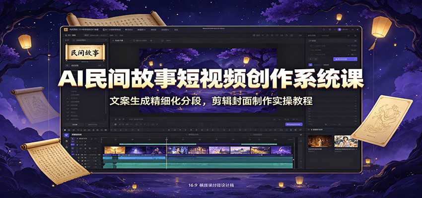 AI民间故事短视频创作系统课：文案生成精细化分段，剪辑封面制作实操教程-副业资源网